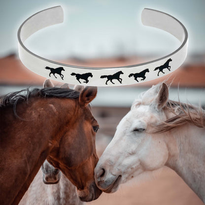 Stainless Steel Running Horse "Unconditional Love" Cuff Bracelet - Horse Lover Gift