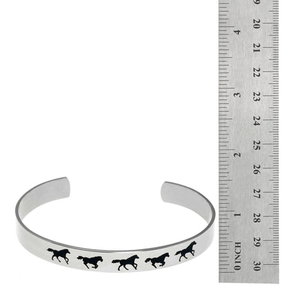 Stainless Steel Running Horse "Unconditional Love" Cuff Bracelet - Horse Lover Gift