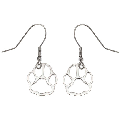 Stainless Steel Open Paw Print Dangle Earrings - Pet Memorial Jewelry Gift