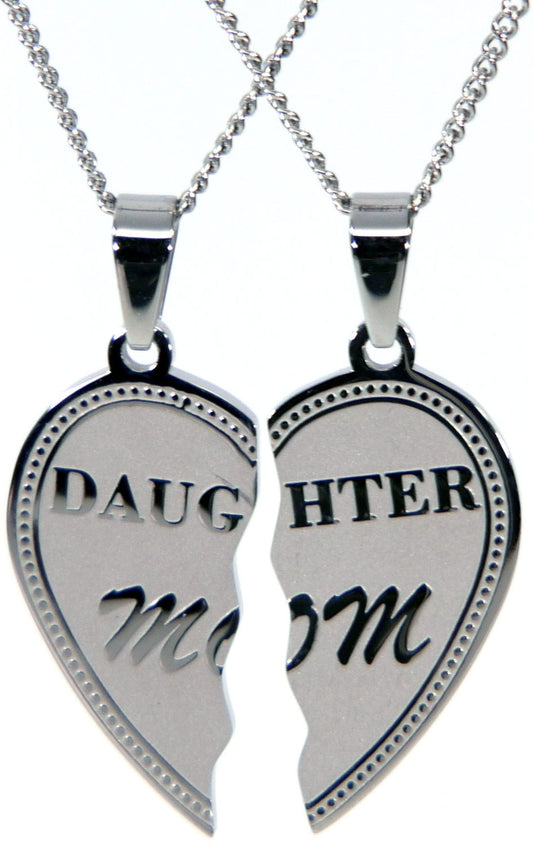Mom Daughter Double Heart Pendant Necklace