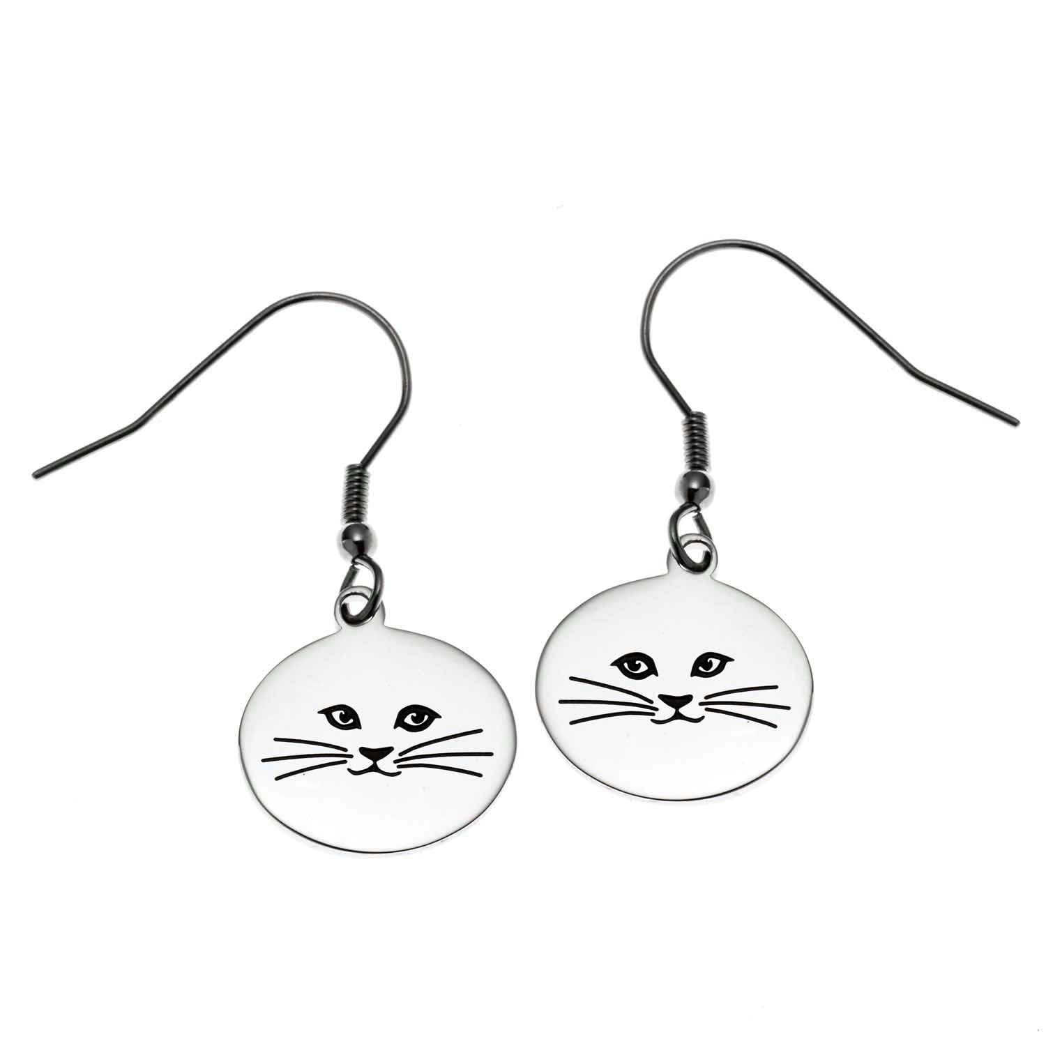 Round Cat Face Fish Hook Earrings