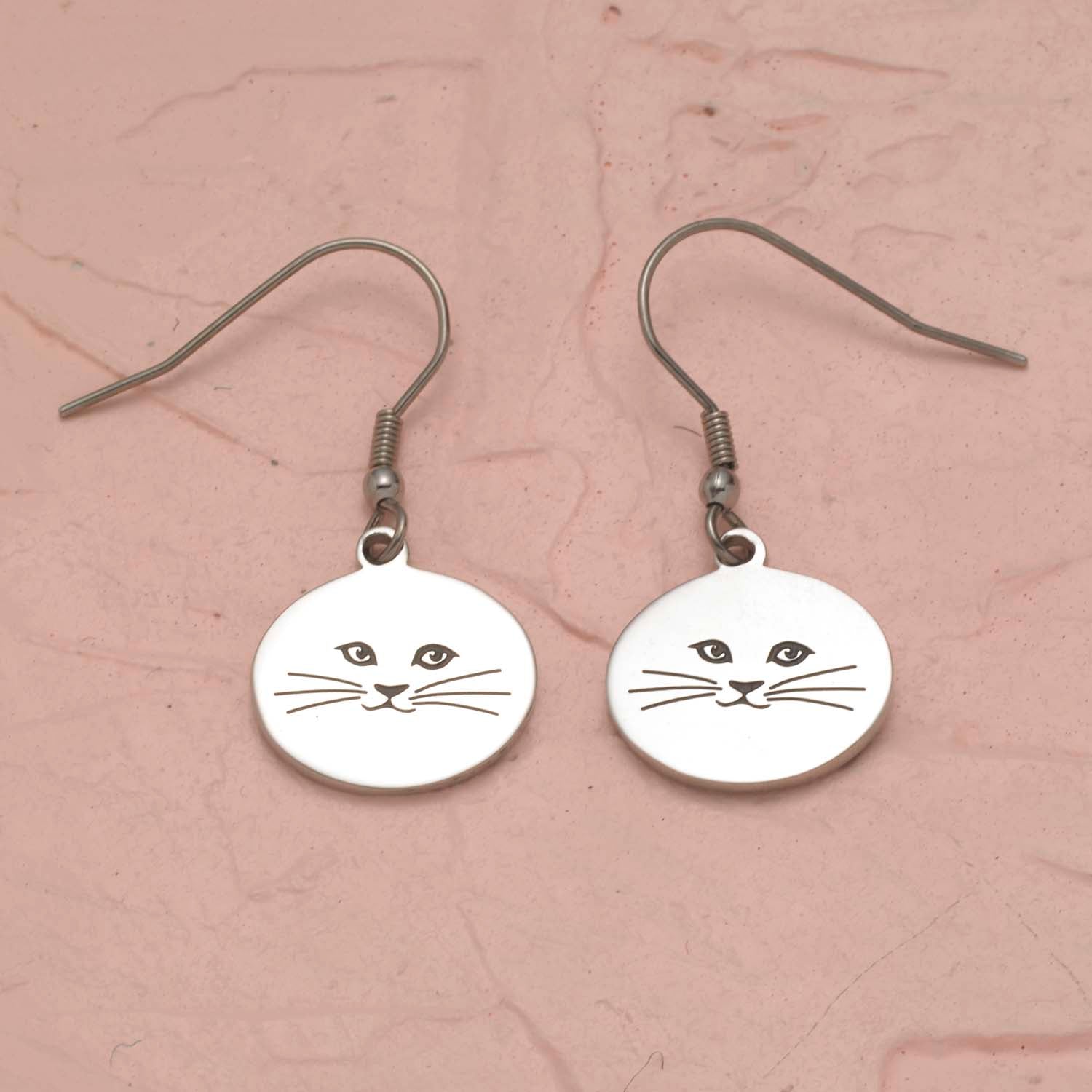 Round Cat Face Fish Hook Earrings