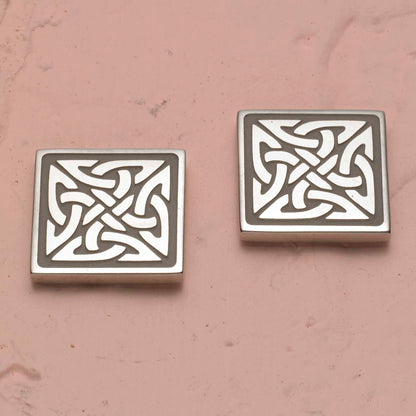 Stainless Steel Square Celtic Trinity Knot Stud Earrings