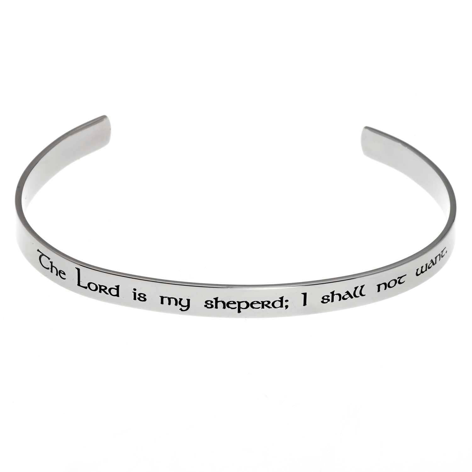 Psalm 23 Engraved Steel Inspirational Cuff Bracelet