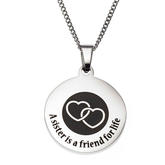Stainless Steel "A Sister is a Friend for Life" Interlocking Hearts Pendant Necklace - Sentimental Sister Jewelry Gift