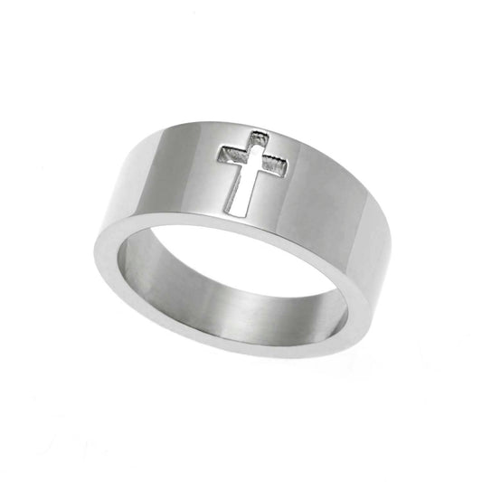 Stainless Steel Pierced Cross Ring - Subtle Christian Faith Jewelry