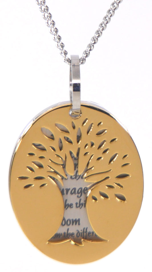 Serenity Prayer Tree of Life Double Pendant Necklace Gold Plated Stainless Steel Religious Christian Jewelry for Women