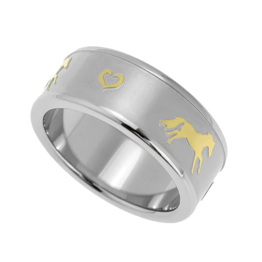 Golden Horse Ring Stainless Steel Equestrian Jewelry for Women or Men