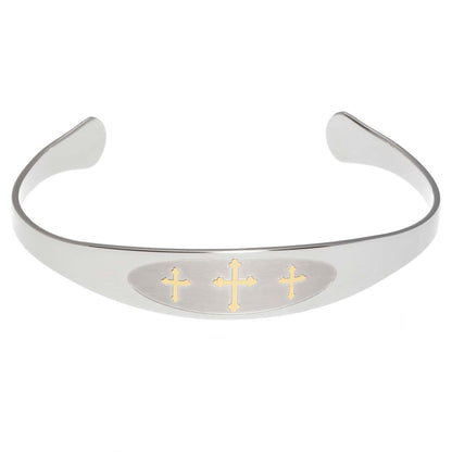 Two-Tone Gold Cross Cuff Bracelet - Christian Religious Jewelry Gift