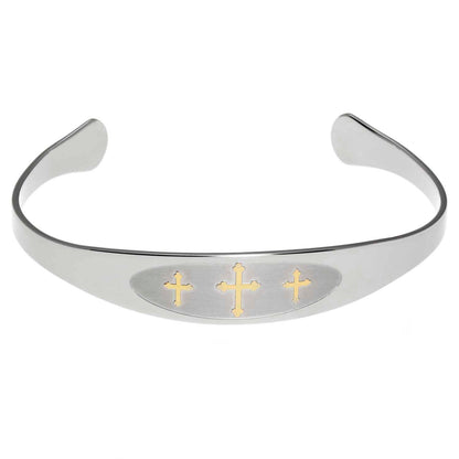 Two-Tone Gold Cross Cuff Bracelet - Christian Religious Jewelry Gift