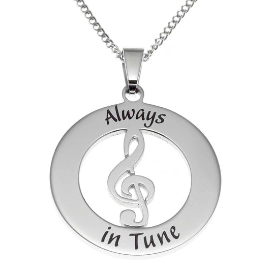 Engraved "Always In Tune" Treble Clef Music Pendant Necklace - Perfect Gift for Musicians