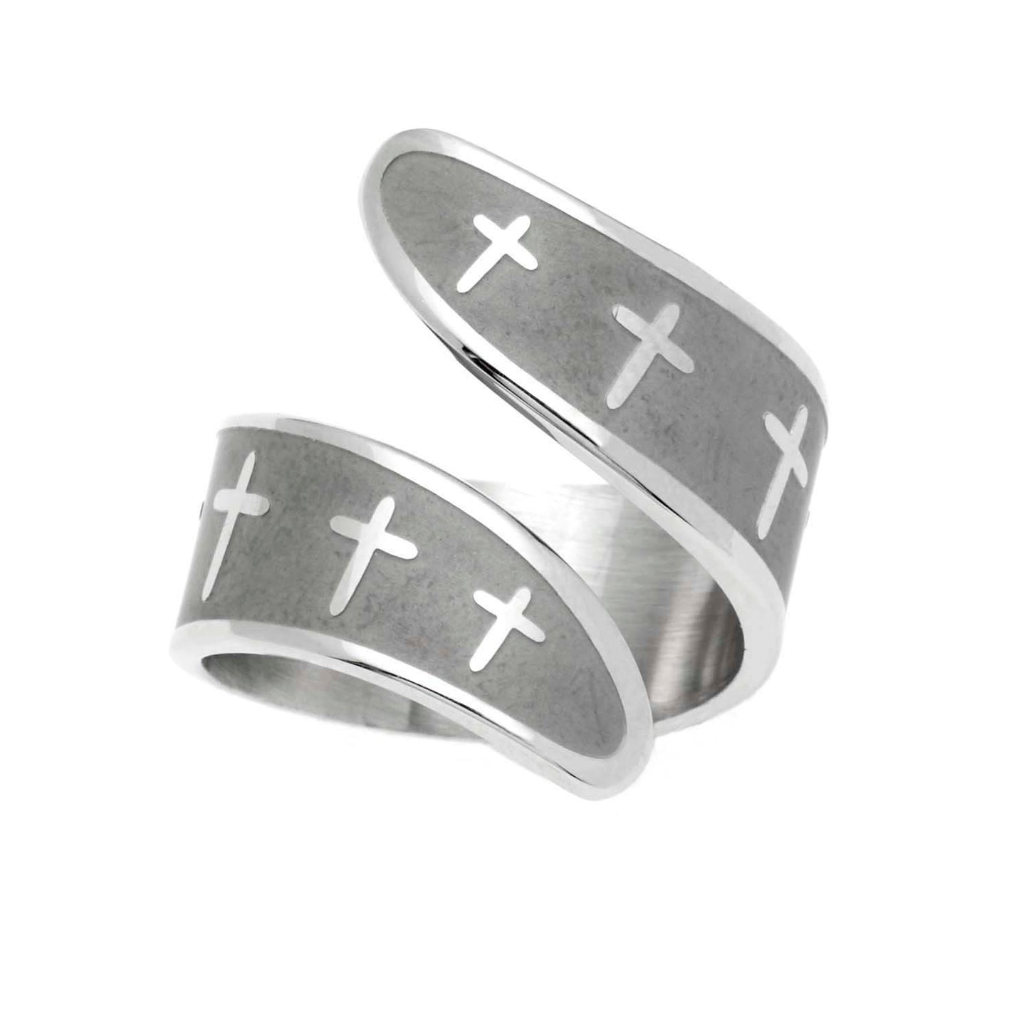 Stainless Steel Textured Cross Bypass Ring - Christian Faith Jewelry