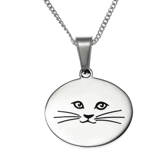 Stainless Steel Engraved Cat Face Pendant Necklace - Purrfect Gift for Cat Lovers