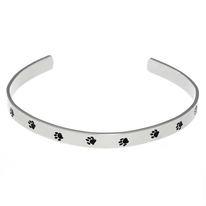 Unconditional Love Paw Print Stainless Steel Cuff Bracelet - Pet Memorial Jewelry Gift