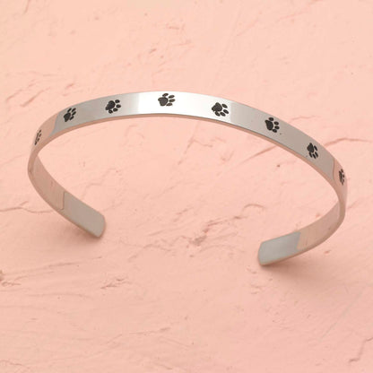 Unconditional Love Paw Print Stainless Steel Cuff Bracelet - Pet Memorial Jewelry Gift