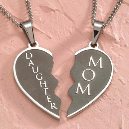 Mom and Daughter Stainless Steel Heart Pendant Necklace Set