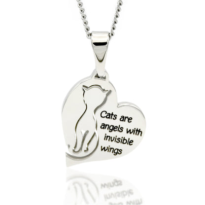 Cats are Angels with Invisible Wings Heart Pendant Necklace