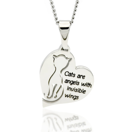 Cats are Angels with Invisible Wings Heart Pendant Necklace  Cat Lover Jewelry Gift for Women Girls