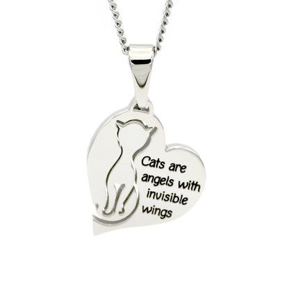 Cats are Angels with Invisible Wings Heart Pendant Necklace