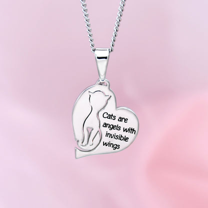 Cats are Angels with Invisible Wings Heart Pendant Necklace