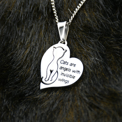 Cats are Angels with Invisible Wings Heart Pendant Necklace