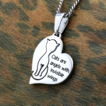 Cats are Angels with Invisible Wings Heart Pendant Necklace