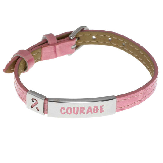 Pink Leather Courage Bracelet with Ribbon for Breast Cancer Awareness