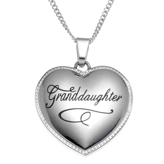 Stainless Steel Engraved "Granddaughter" Heart Pendant Necklace - Sentimental Jewelry Gift for Granddaughters