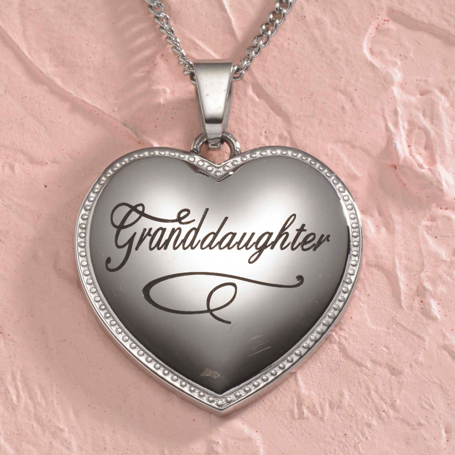 Stainless Steel Engraved "Granddaughter" Heart Pendant Necklace - Sentimental Jewelry Gift for Granddaughters