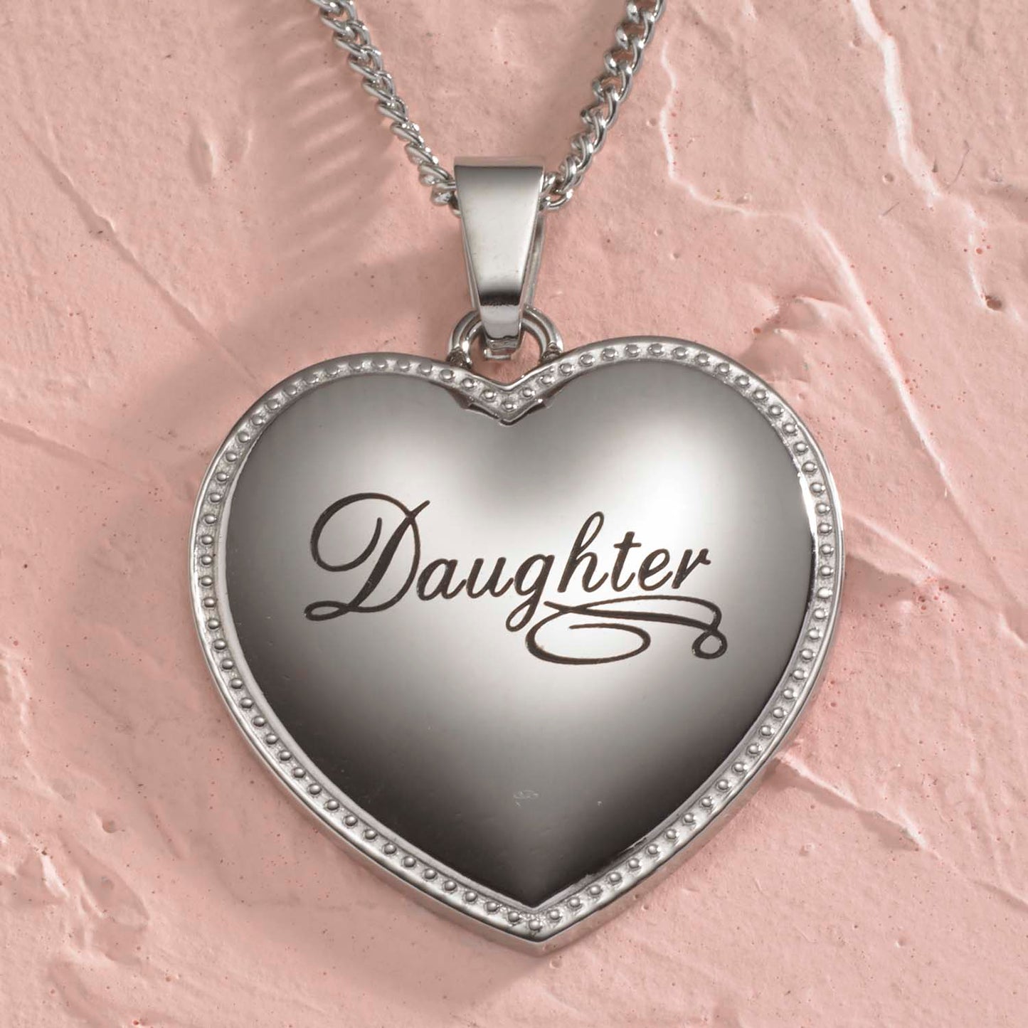 Scripted Heart Daughter Stainless Steel Pendant Necklace