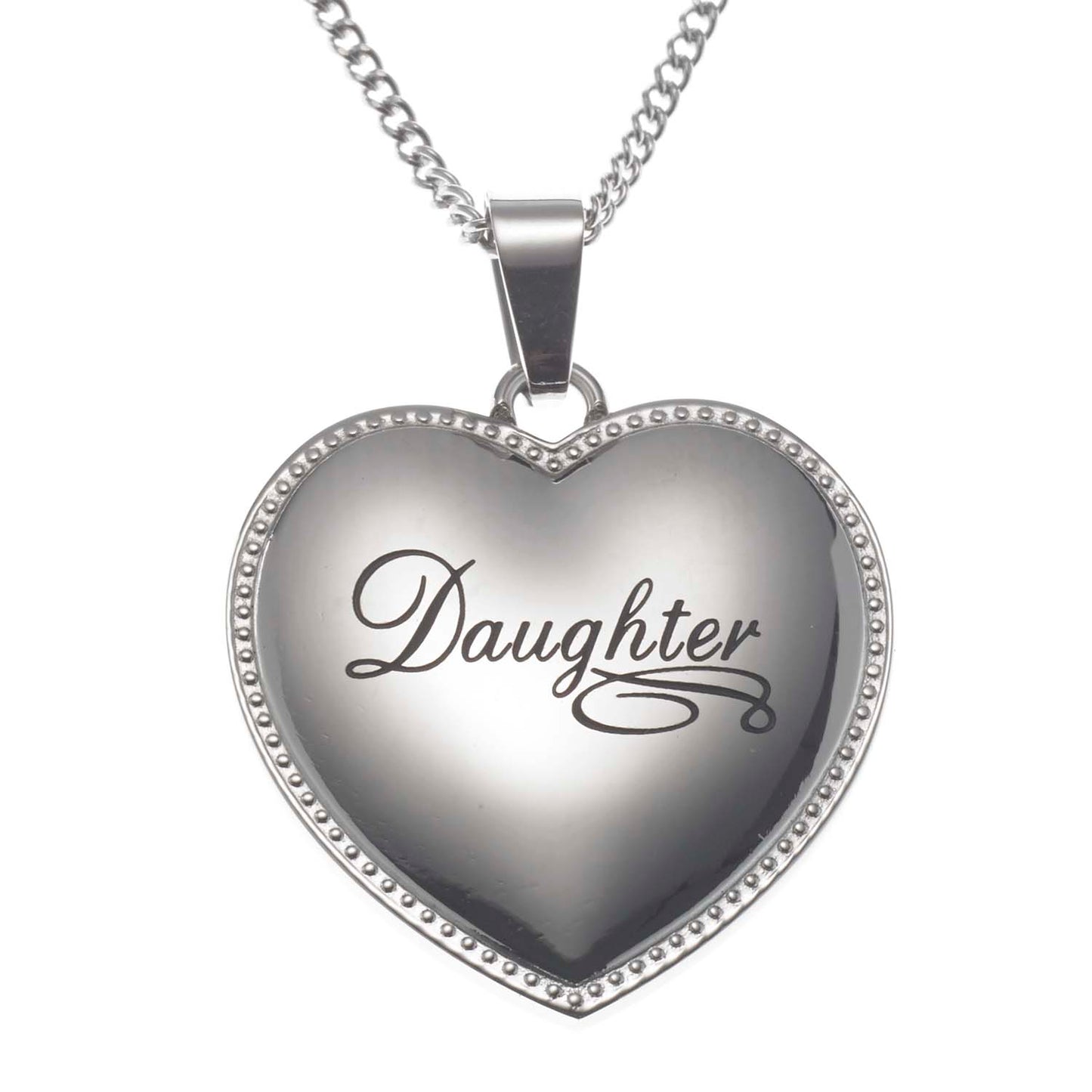 Scripted Heart Daughter Stainless Steel Pendant Necklace