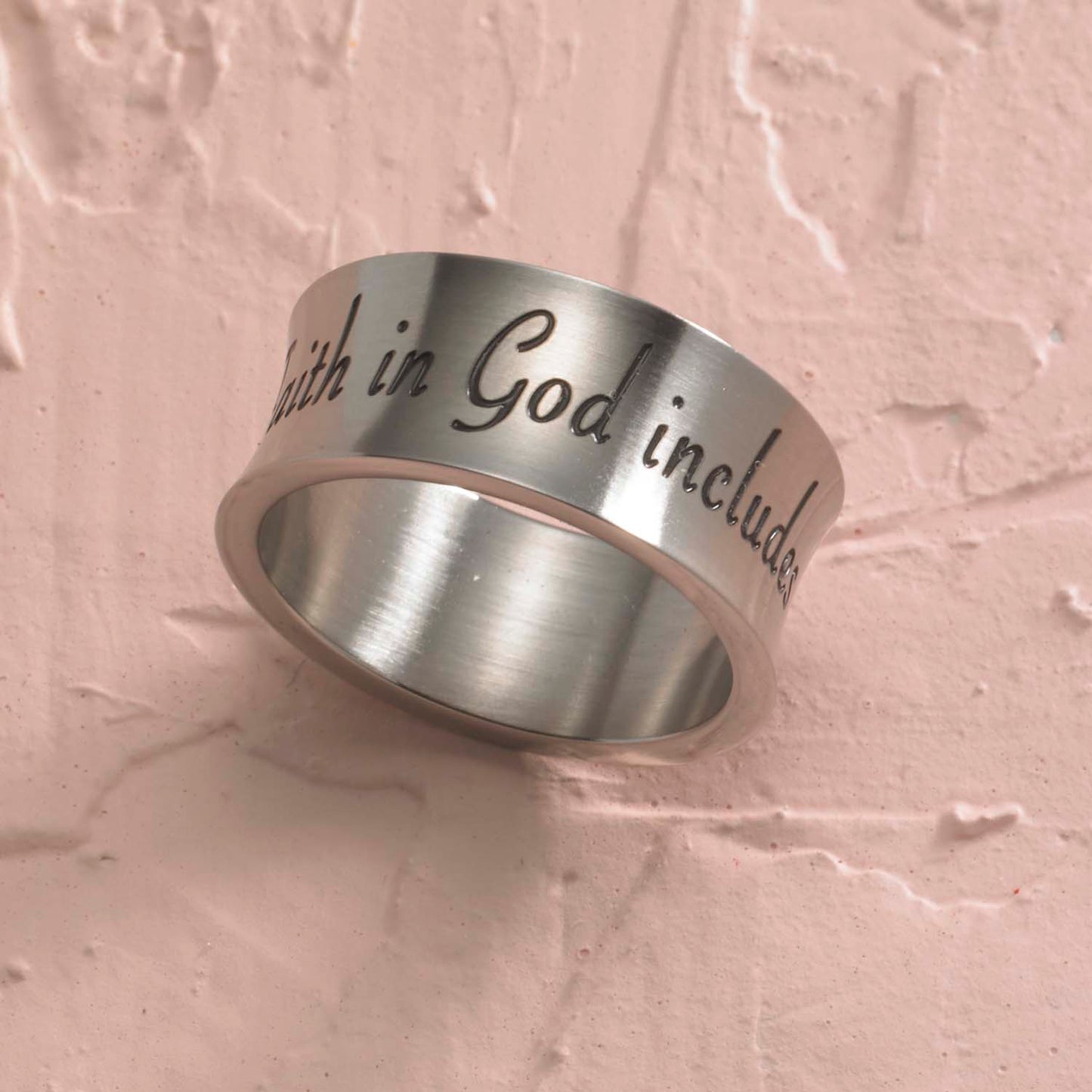 Stainless Steel "Faith in God" Inspirational Ring