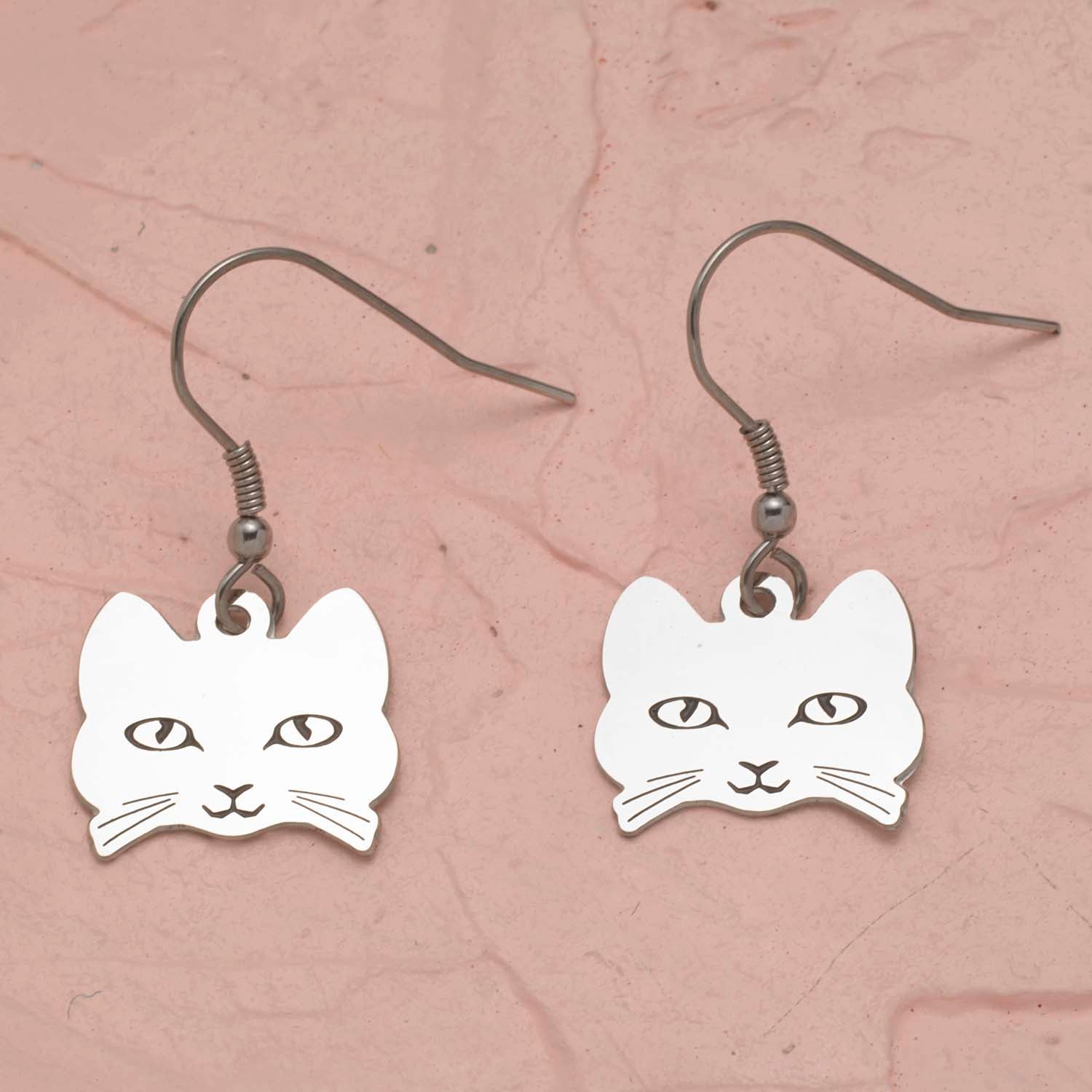 Cat Face Fish Hook Earrings