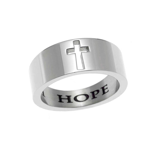 Stainless Steel Faith Hope Love Cross Ring - Inspirational Christian Jewelry