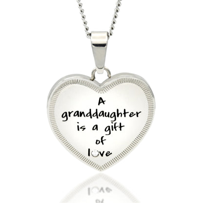 Women's Heart Pendant "A Granddaughter is a Gift of Love" Necklace for Girl with Cubic Zirconia Stone