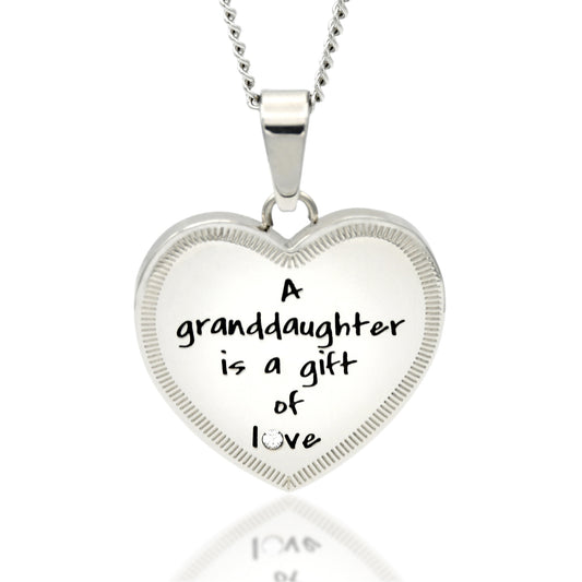 "A Granddaughter is a Gift of Love" Heart Pendant Necklace with Cubic Zirconia