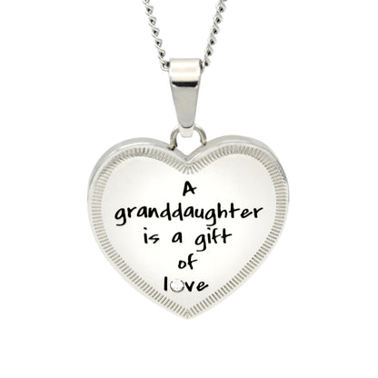 Women's Heart Pendant "A Granddaughter is a Gift of Love" Necklace for Girl with Cubic Zirconia Stone