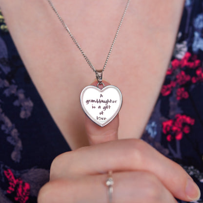 Women's Heart Pendant "A Granddaughter is a Gift of Love" Necklace for Girl with Cubic Zirconia Stone