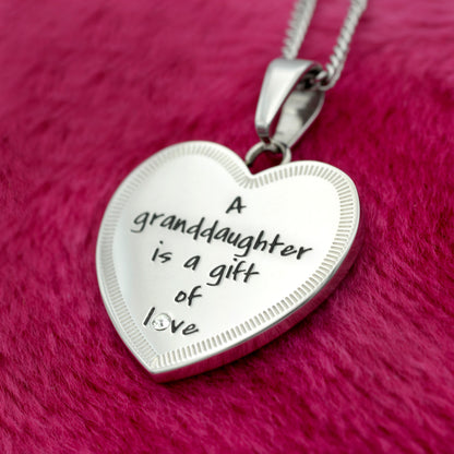 Women's Heart Pendant "A Granddaughter is a Gift of Love" Necklace for Girl with Cubic Zirconia Stone