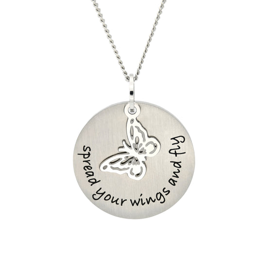 "Spread your wings and fly" Inspirational Butterfly Pendant Necklace  Graduation or Birthday Gift for Her Women Girl