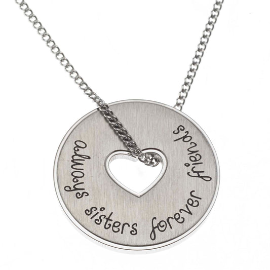 Always Sisters, Always Friends Heart Cutout Stainless Steel Pendant Necklace