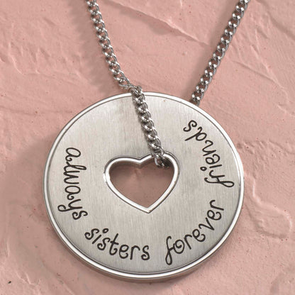 Always Sisters, Always Friends Heart Cutout Stainless Steel Pendant Necklace