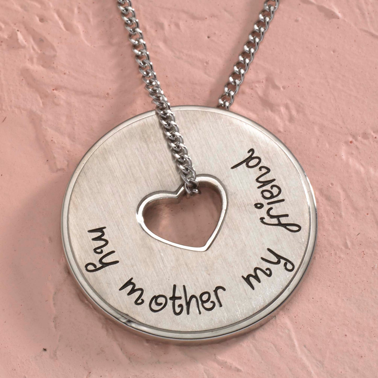 Heartfelt "My Mother, My Friend" Engraved Disc Pendant Necklace, Perfect Sentimental Mother's Day or Birthday Gift