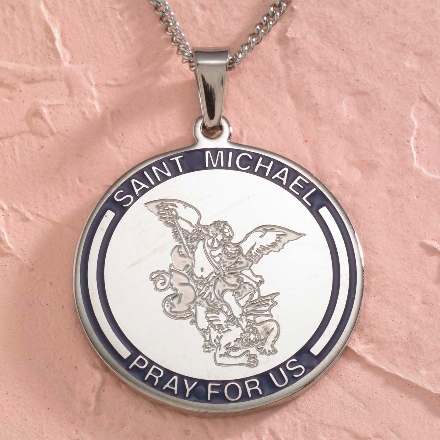 Saint Michael Archangel Pendant Necklace - Stainless Steel Religious Jewelry