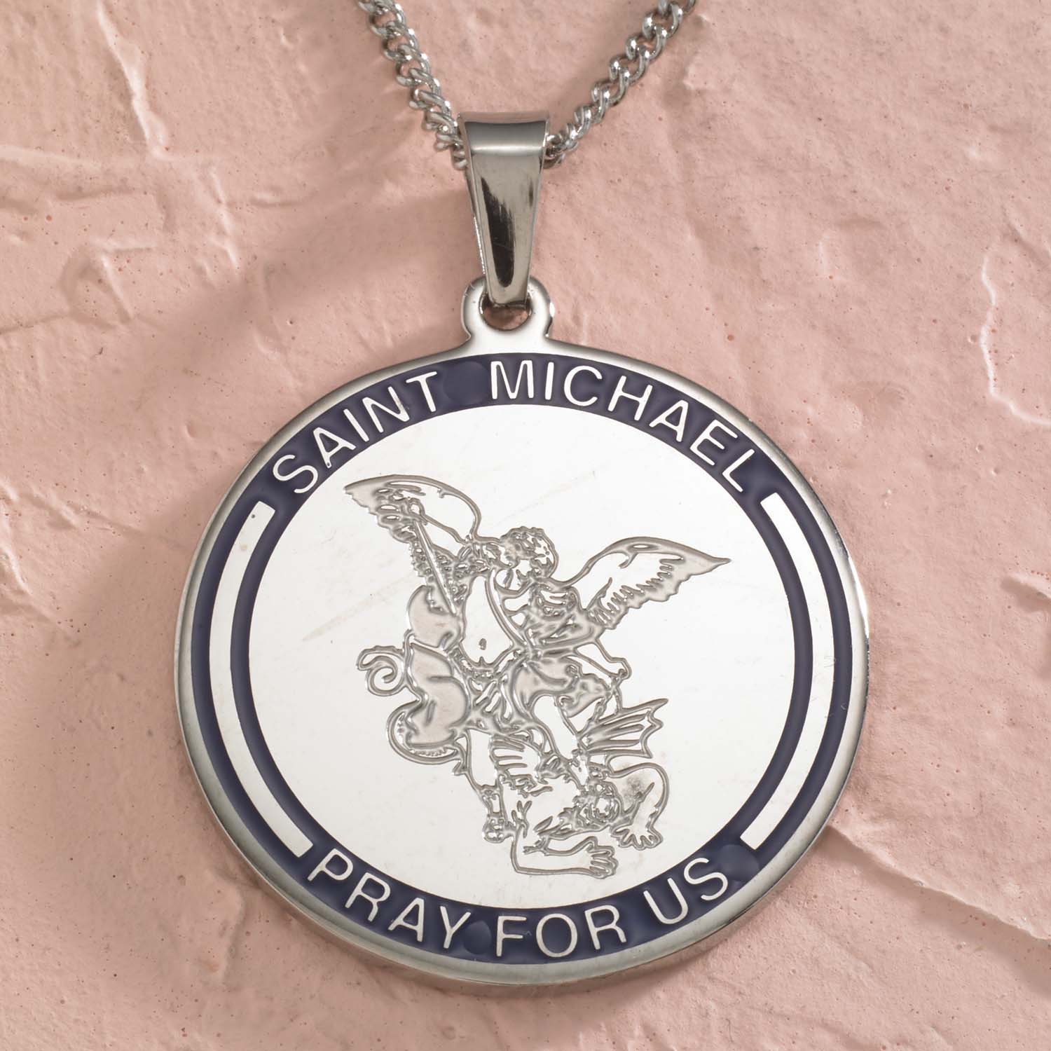 Saint Michael Archangel Pendant Necklace - Stainless Steel Religious Jewelry