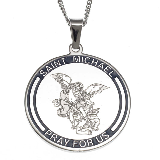 Saint Michael Archangel Pendant Necklace - Stainless Steel Religious Jewelry