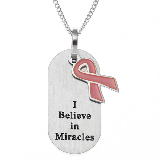 dog-tag-pendant-necklace-I-believe-in-miracles-pink-ribbon-brushed-silve