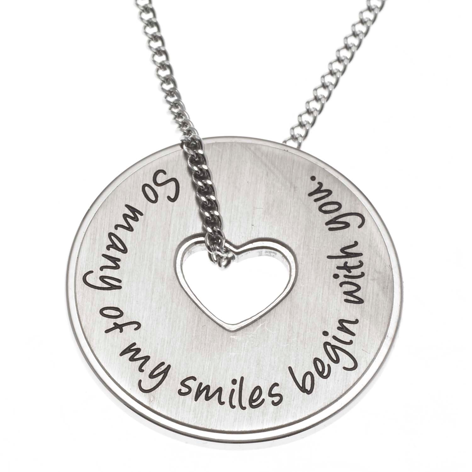 "So Many of My Smiles Begin With You" Heart Disc Pendant Necklace