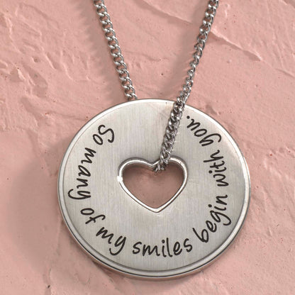 "So Many of My Smiles Begin With You" Heart Disc Pendant Necklace