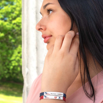 Adjustable Blue Leather Military Mom Bracelet - Patriotic Jewelry Gift for Proud Army, Navy, Air Force, Marine or Coast Guard Mothers